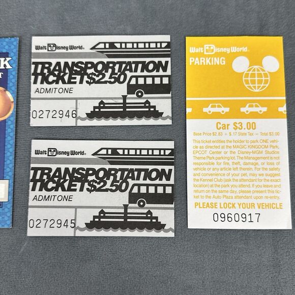 Vintage 1990 Walt Disney World Tickets One Day Transportation Ticket Parking GUC - Picture 2 of 8